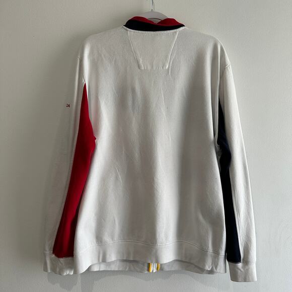 Nautica Men's White Track Zip Up Jacket Blue Red Stripe Pockets Size XL - Picture 2 of 8